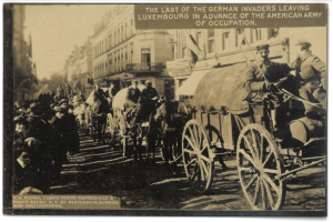 The last of the German invaders leaving Luxembourg in advance of the American Army of occupation 